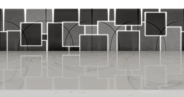 3 d渲染。360度球形无缝vr全景图。抽象的空暗室内，霓虹灯照明，HDRI环境图与光滑的墙壁展览馆。图片下载