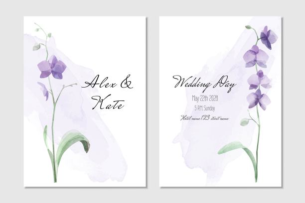 花水彩婚礼请柬模板图片下载