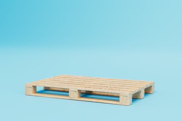 蓝色背景的木质托盘。复制粘贴，复制空格。三维渲染图片下载