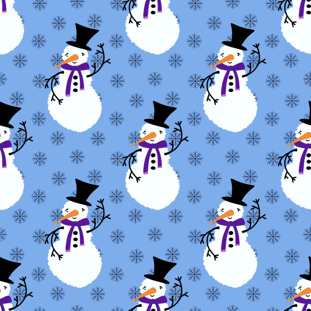 冬季印花与雪人和雪花图片下载