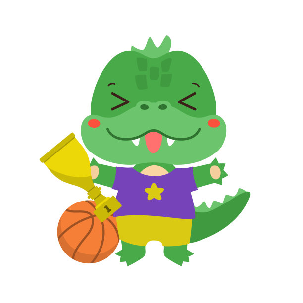 学校的学生动物可爱的鳄鱼拿着运动杯奖。体育的基本主题。图片下载