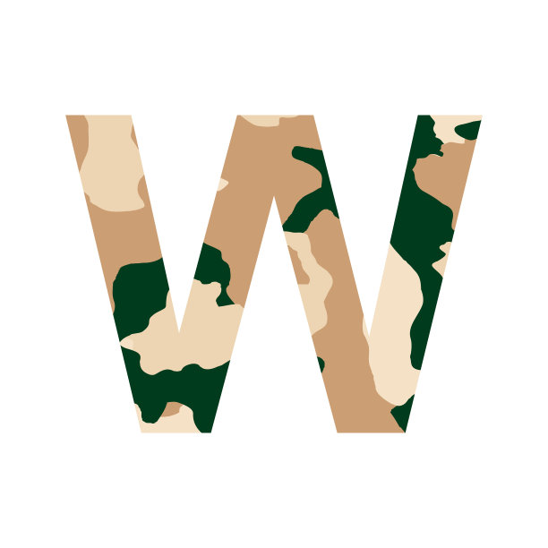 英文字母W，卡其风格孤立在白色背景-矢量图片下载