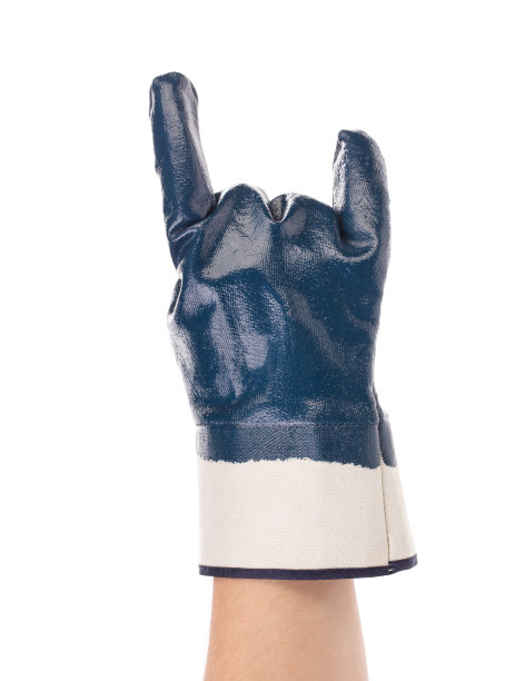 戴着橡胶手套的手表示我爱你。图片下载