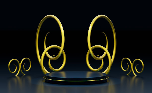 讲台空的几何形状在蓝色组成的现代舞台展示和极简主义的模型，抽象的橱窗背景，概念3d插图或3d渲染图片下载