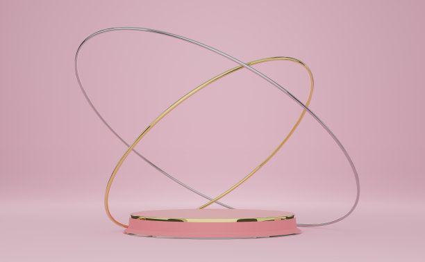 讲台空的几何形状粉红色粉彩组成的现代舞台展示和极简主义的模型，抽象的橱窗背景，概念3d插图或3d渲染图片下载