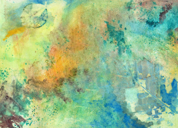 抽象的秋季或秋季背景概念与树叶图案画在垃圾质感设计蓝、黄、橙颜色。jpg图片下载