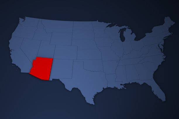 美国地图系列与亚利桑那州，3D，蓝色图片下载