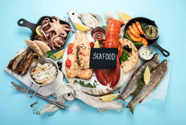 各种海鲜和鱼类菜肴图片下载