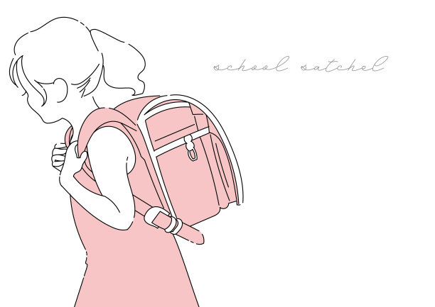 女孩拿着一个简单的线画书包图片下载