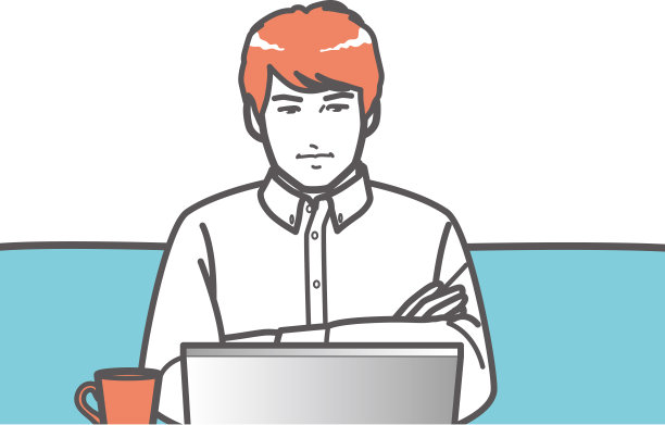 一个男人一边看着电脑屏幕一边思考。图片下载