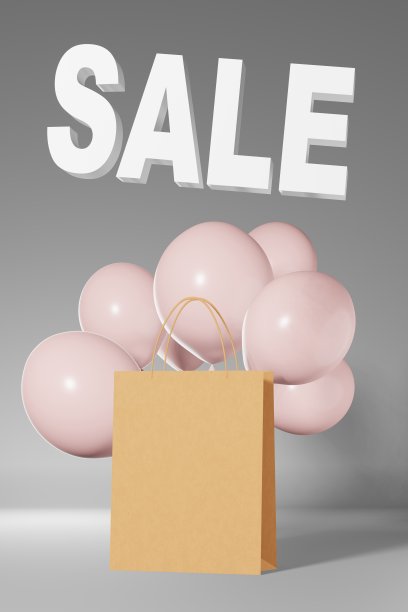 空白纸购物袋品牌模型气球灰色背景3d渲染棕色购物者模板商店销售折扣图片下载