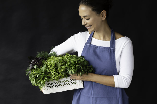 拎着一篮子有机蔬菜的女人图片下载