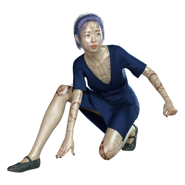 3D渲染女性机器人在白色图片下载