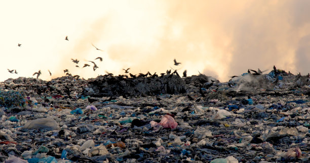 有燃烧垃圾堆的垃圾填埋场图片下载