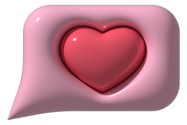 3D心像语音泡泡图标。社交媒体的3D元素渲染插图孤立在白色背景上。像的象征。消息与类似的通知，在线社交交流。粉色，红色，白色图片下载