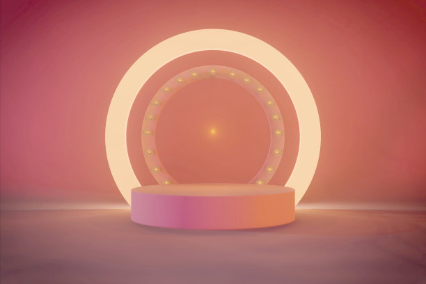 3D插图，3D渲染。照明产品背景舞台或讲台基座在地板上与辉光聚光灯和空白展示平台。图片下载