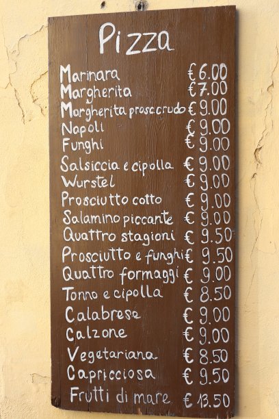 意大利餐厅菜单广告牌。图片下载