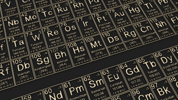 元素周期表是黑土上的元素，是化学元素的历史，表示原子的编号和符号。, 3 d渲染图片下载
