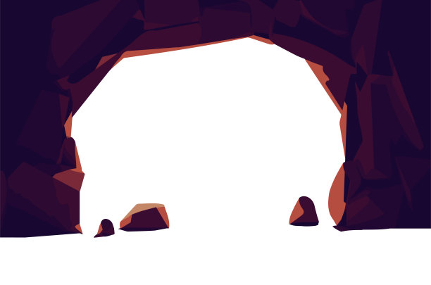 石窟入口模板平坦风格，矢量插画图片下载