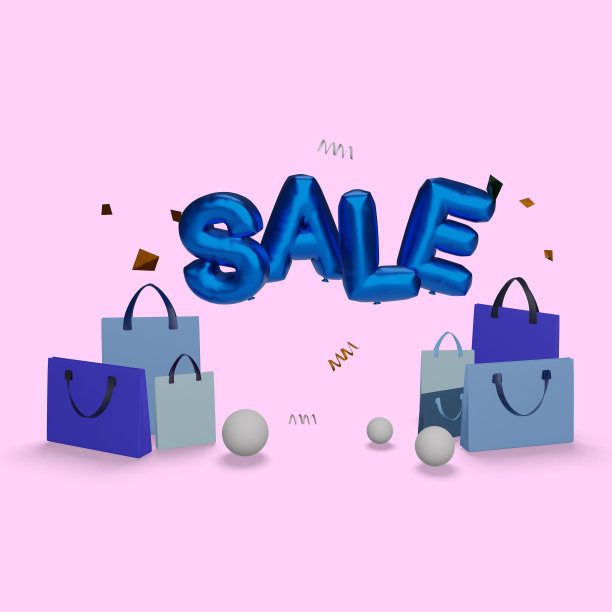 3D渲染带购物袋的促销气球插画图片下载