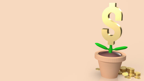 金元符号树的商业概念3d渲染图片下载