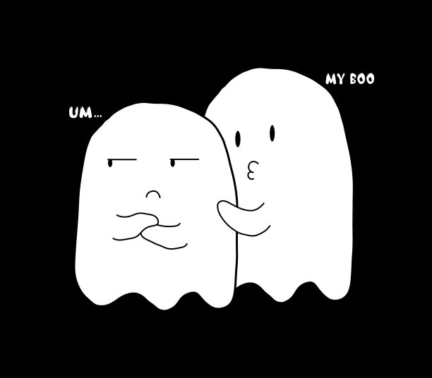 卡通版的白色情侣在万圣节之夜秀恩爱。矢量画的想法贴纸的想法，t恤，印刷，装饰和网站。图片下载