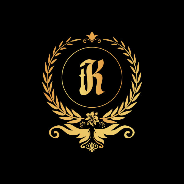 字母K装饰奢华的金色标志设计矢量插画图片下载