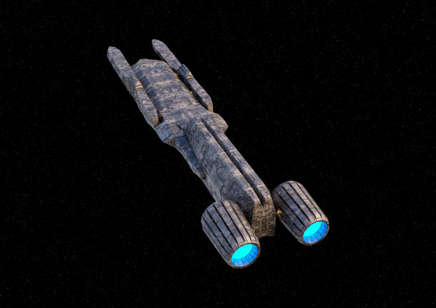 未来的宇宙飞船，科幻插画，在外层空间飞行的黑色背景与星星图片下载