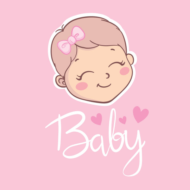 一个戴粉色蝴蝶结的小女孩。儿童涂鸦画矢量插图在粉红色的颜色。图片下载