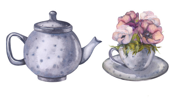 水彩画插图的一杯茶。手绘卡片孤立在白色背景上。茶杯插图为包装设计，炊具。图片下载