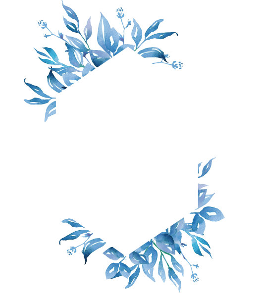 蓝色的叶子。水彩剪纸艺术图片下载