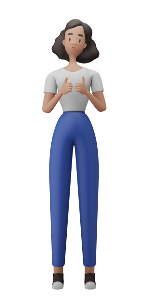 3D人物女性姿势拇指向上孤立的白色背景图像。3 d图呈现。图片下载