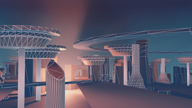 三维黑暗城市的网络空间元世界数字景观的未来主义背景概念。3 d演示呈现图片下载