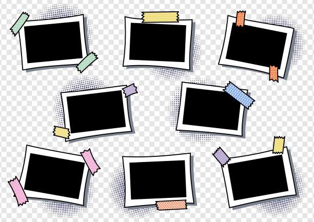 一套波普艺术风格的水平相框。为相簿收集漫画风格的相框。画框上的彩色贴纸。图片下载