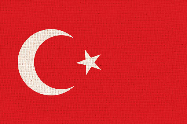土耳其国旗。土耳其国旗在织物表面。织物纹理图片下载