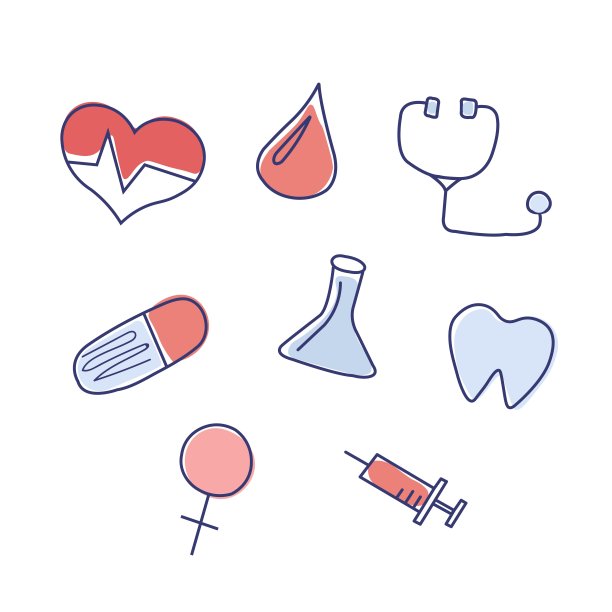 为医院设置的卡通医疗图标涂鸦。图片下载