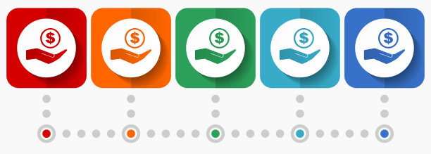 货币，银行，现金矢量图标，信息图形模板，一套平面设计符号在5种颜色的选项图片下载