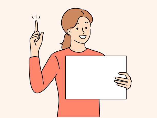 微笑的女人用手指举着标语牌图片下载
