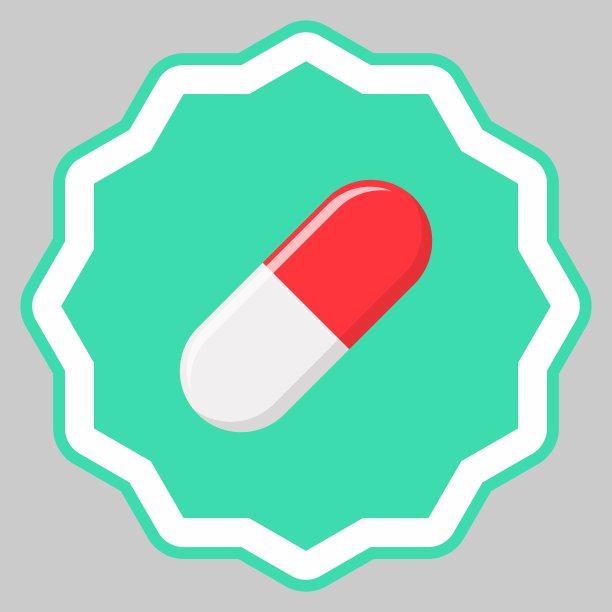 红色药丸胶囊，药物，矢量标记符号绿色样式。孤立的图标。图片下载