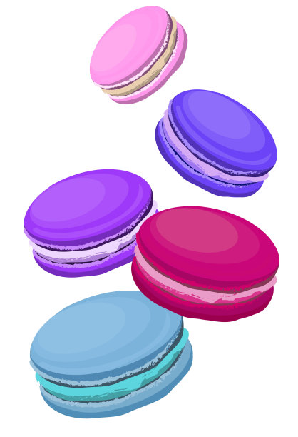 法国烘焙的载体。白色背景上五彩缤纷的甜点马卡龙。图片下载