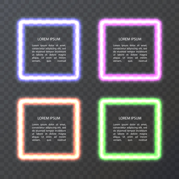 矢量集现实孤立的霓虹灯标志的彩色方框模板和布局透明的背景。图片下载