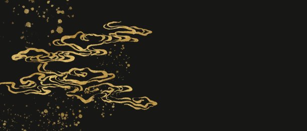 海洋、水花和漩涡的图像。黑色抽象旗帜与黄金起伏的日本波浪图案。东方风格的模板，黑色背景上的文字空间图片下载