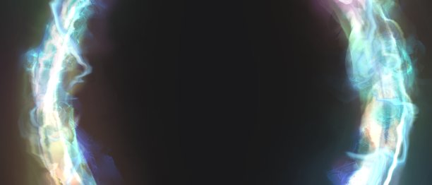 渐变酒精墨水艺术横幅与能源和近未来的概念，圆形的彩色荧光线在黑色背景，空间的文字图片下载