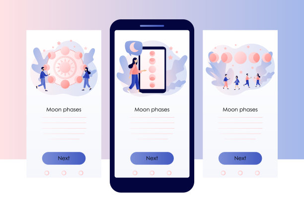 月球阶段。晚上空间天文学。神奇的月魔卡。占星学的概念。屏幕模板的移动，智能手机应用程序。现代扁平卡通风格。矢量图图片下载