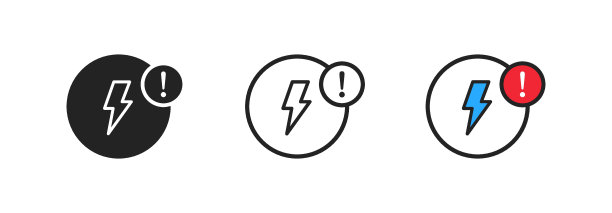 低电轮廓图标。雷声在打转，带有报警标志。能源危机的概念。箭，雷，注意信号。经济危机的象征。平面设计。图片下载