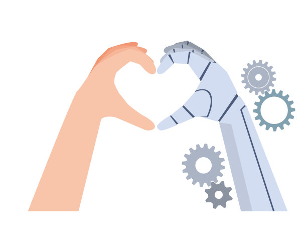 一台机器和一个人一起用他们的手指做一个心形的标志图片下载