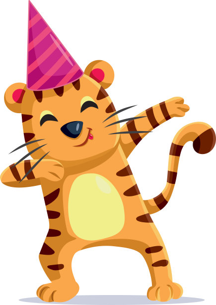 有趣的老虎卡通庆祝和跳舞矢量字符图片下载
