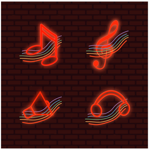 砖墙上的霓虹音乐图标图片下载