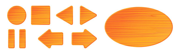 木制按钮孤立在白色背景的矢量插图。不同形状的棕色木gui元素卡通风格。一组写实的乡村面板。图片下载