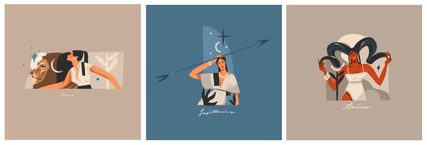 手绘矢量抽象图形插图与生肖占星当代火星座符号集合集，神奇的波西米亚女性人物，剪纸波西米亚设计，女性占星概念。图片下载